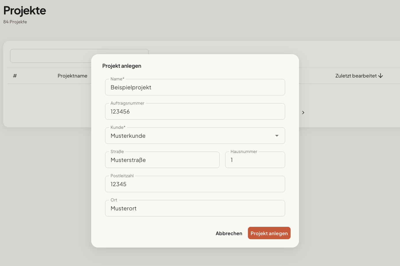 Projektinformationen angeben