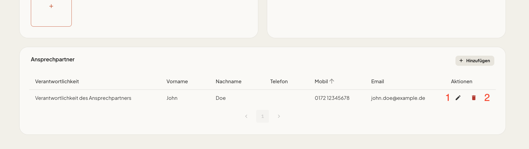 Ansprechpartner bearbeiten / löschen