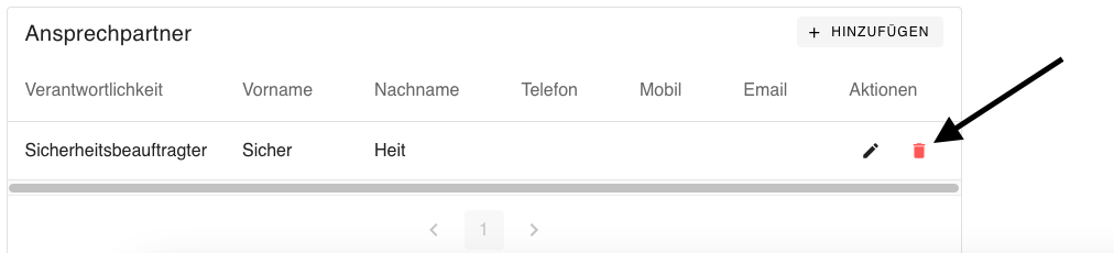 Ansprechpartner löschen