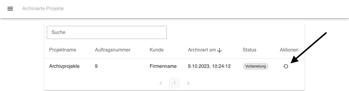Archiviertes Projekt wiederherstellen