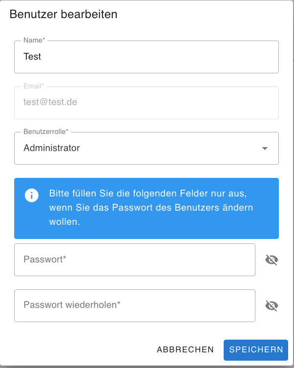 Benutzer bearbeiten Dialog