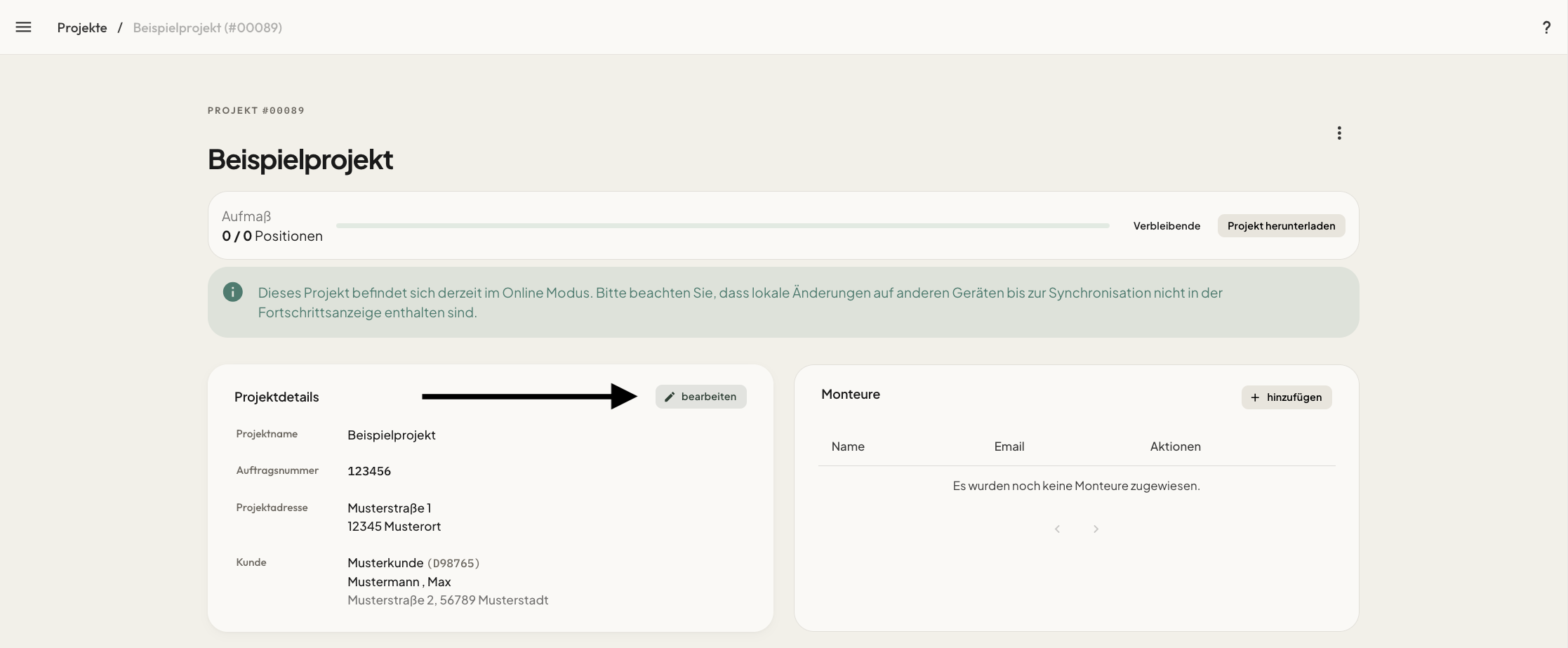 Projektdetails bearbeiten