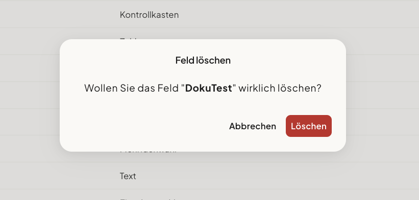 Löschvorgang des Feldes bestätigen