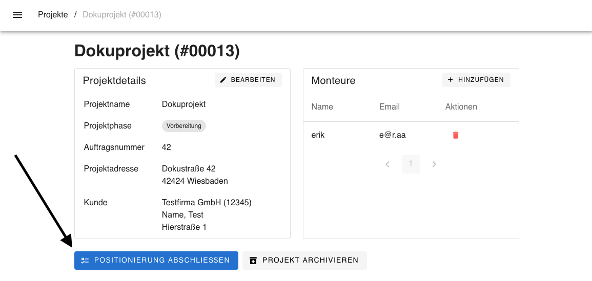 Positionierung abschließen
