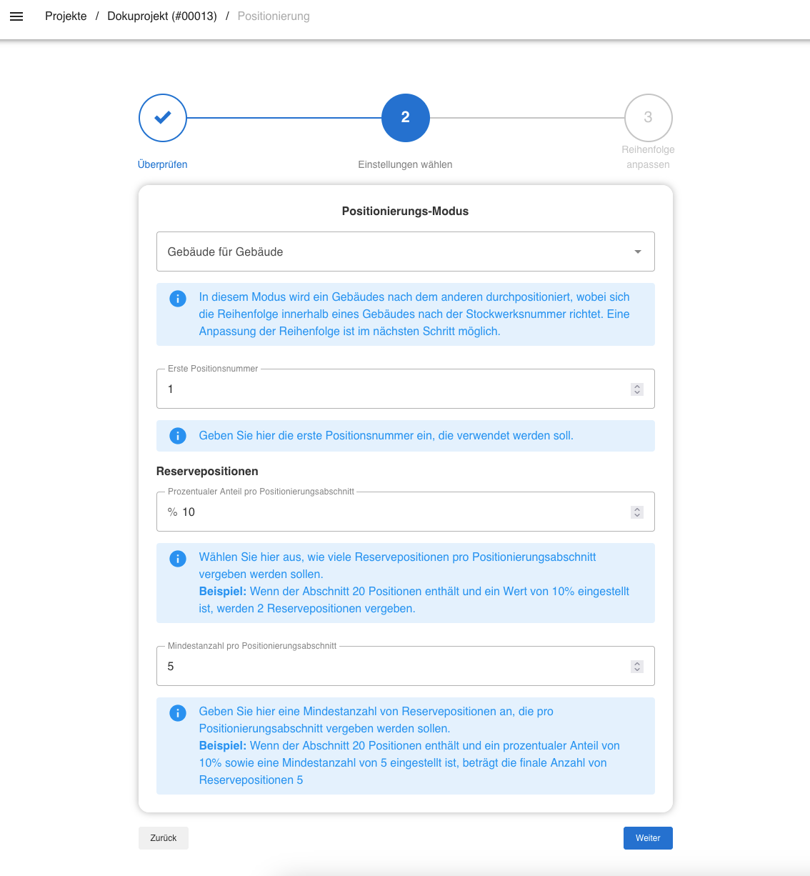 Positionierungseinstellung