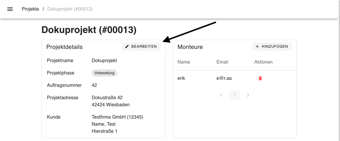 Projektdetails bearbeiten