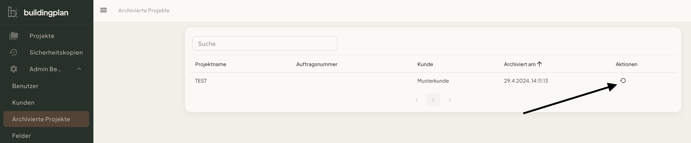 Archiviertes Projekt wiederherstellen