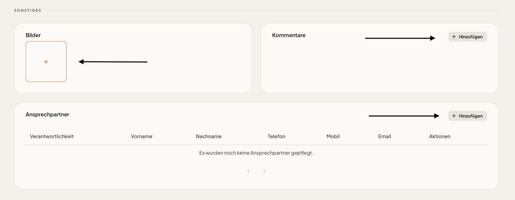 Bilder, Kommentare und Ansprechpartner hinzufügen